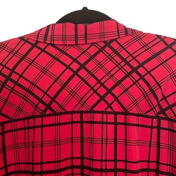 Susan Graver red plaid button up tunic with two on seam pockets size XL Petite - Picture 5 of 12